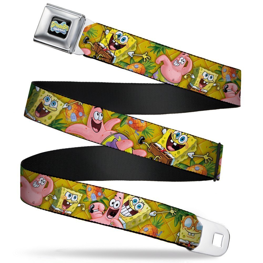2899 Seatbelt Belt SpongeBob & Patrick Starfish Poses Pineapple Gold